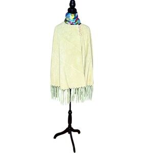 TERRY LEWIS Pistachio Green Real Suede Cape/Poncho w/Fringe. One Size